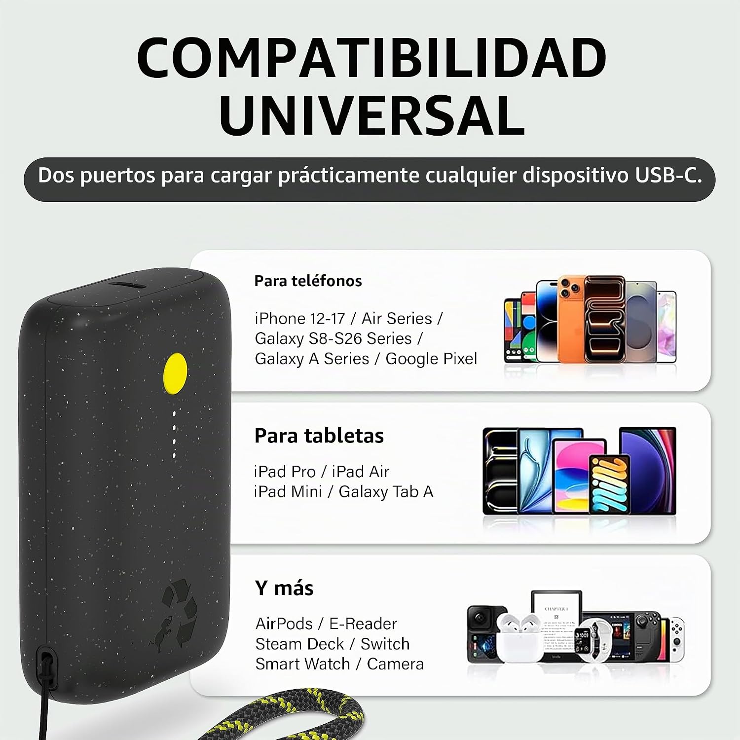 Nimble Cargador portátil Champ, banco de energía de 10000 mAh, carga dual
