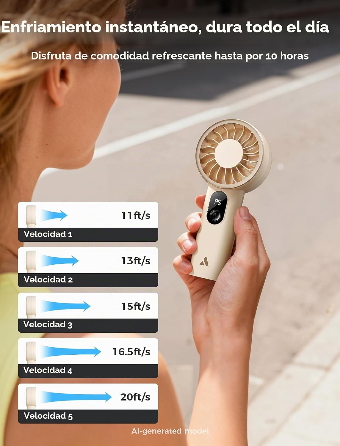 Aecooly Potente ventilador portátil, potente ventilador de mano, recargable